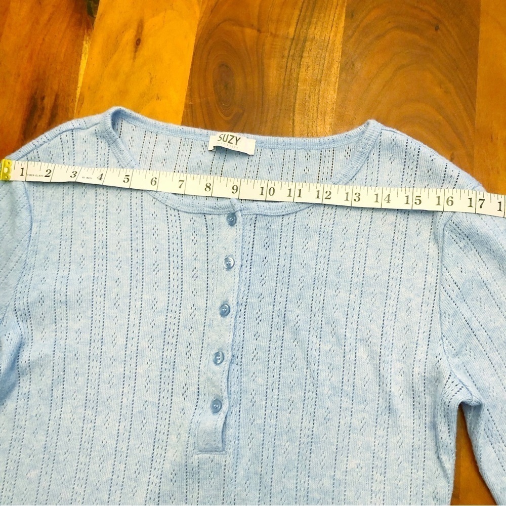 SUZY Pastel Blue Casual Relaxed Fit Button Down Long Sleeves Knits T Shirt Tee - Picture 9 of 15
